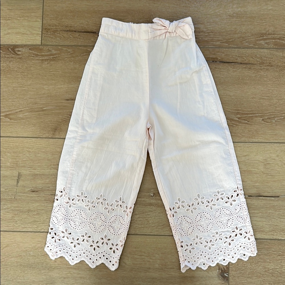 Kids cotton Lace Trim capris- light pink